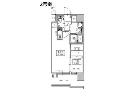 ATTIRANT西三国(1LDK/12階)の間取り写真