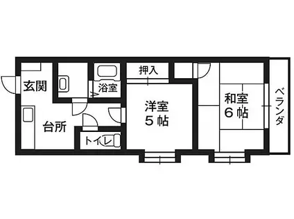 JR常磐線 いわき駅 徒歩22分 4階建 築27年(2K/2階)の間取り写真