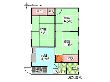 山の手中島アパートB(3K/2階)の間取り写真