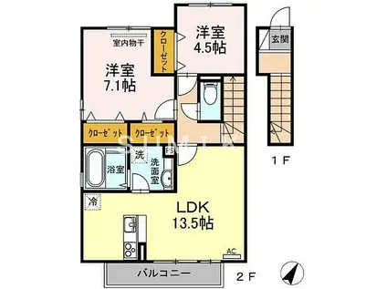 エスペランサ(1LDK/2階)の間取り写真