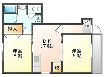 JR山陽本線 北長瀬駅 徒歩15分 2階建 築20年(2DK/1階)の間取り写真