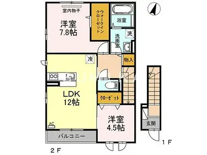 ドルチェ洲崎(2LDK/2階)の間取り写真