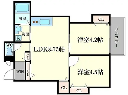 セレニティ今福南(2LDK/3階)の間取り写真