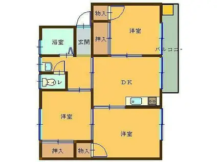 昭和町コーポ(3DK/2階)の間取り写真