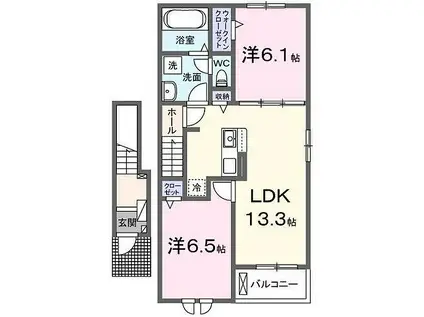 JR山陰本線 米子駅 バス乗車時間：25分 西伯小学校前バス停で下車 徒歩5分 2階建 築1年(2LDK/2階)の間取り写真