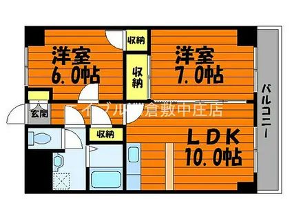 JR山陽本線 中庄駅 徒歩21分 11階建 築31年(2LDK/9階)の間取り写真