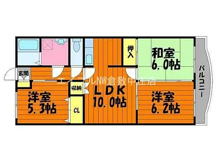 JR吉備線 東総社駅 徒歩15分 3階建 築16年(3LDK/2階)の間取り写真