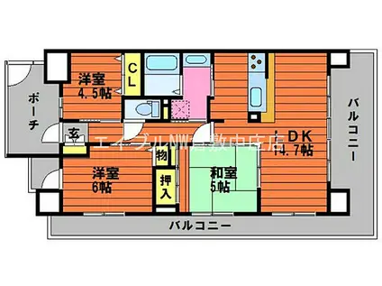 JR山陽本線 中庄駅 徒歩2分 10階建 築18年(3LDK/10階)の間取り写真