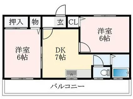 近鉄南大阪線 古市駅(大阪) 徒歩20分 3階建 築35年(2DK/3階)の間取り写真