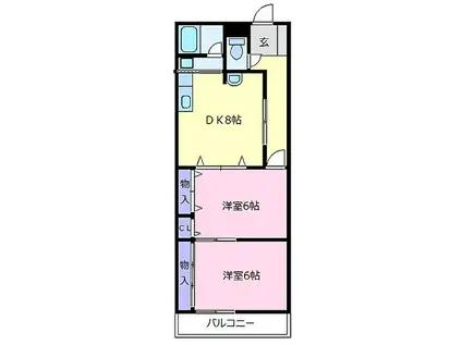 近鉄南大阪線 高見ノ里駅 徒歩10分 7階建 築32年(2DK/4階)の間取り写真