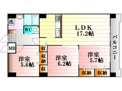 エフハリスト(3LDK/4階)の間取り写真