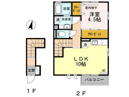 エーデルハイム弐番館(1LDK/2階)の間取り写真