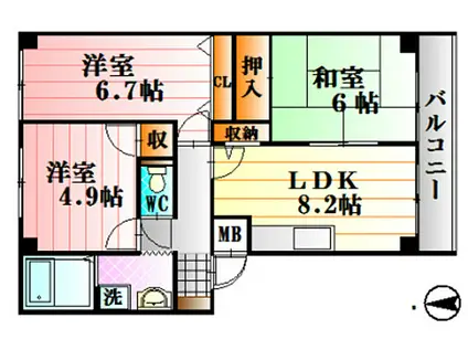 フィネス西田(3DK/3階)の間取り写真