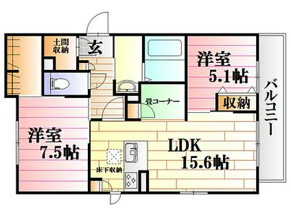 SUN イースト(2LDK/1階)の間取り写真