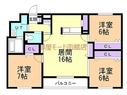 クレールマンション湯の川(3LDK/3階)の間取り写真