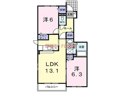 函館市電5系統 湯の川駅 バス乗車時間：7分 電話交換局前バス停で下車 徒歩3分 2階建 築17年(2LDK/1階)の間取り写真