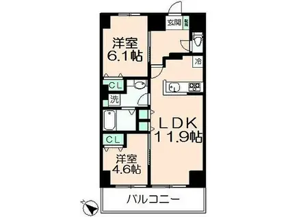 YAMAZAKISEKIYUBLD(2LDK/8階)の間取り写真