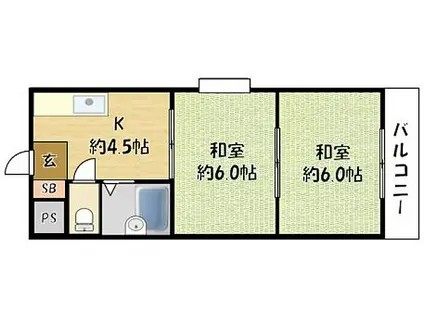 栄光サンプラザ(2K/4階)の間取り写真
