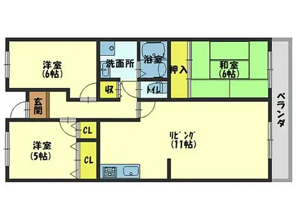 クレセントOSⅡ(3LDK/1階)の間取り写真