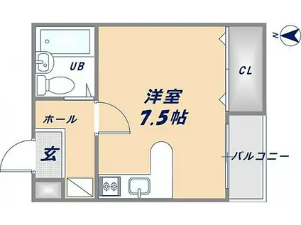 リバーライズ八戸ノ里(ワンルーム/2階)の間取り写真