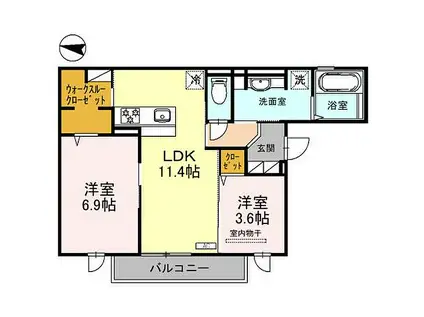 D-ROOM西堤本通西1丁目(1LDK/2階)の間取り写真