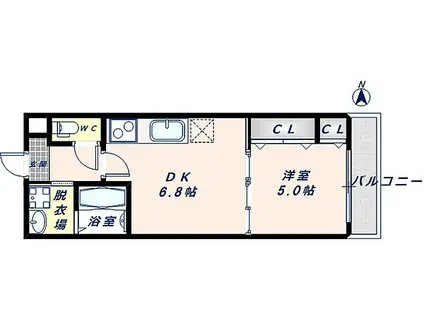 フジパレスフィオーレ八戸ノ里(1DK/2階)の間取り写真