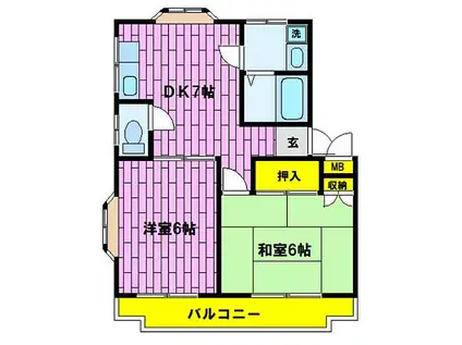 JR常磐線 亀有駅 徒歩20分 3階建 築36年(2DK/3階)の間取り写真