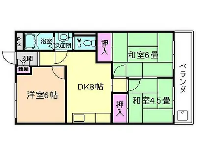 サン・ホワイティ箕面(3DK/3階)の間取り写真