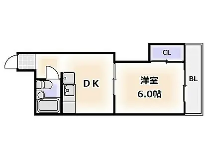 大阪メトロ千日前線 桜川駅(大阪) 徒歩1分 10階建 築46年(1DK/7階)の間取り写真
