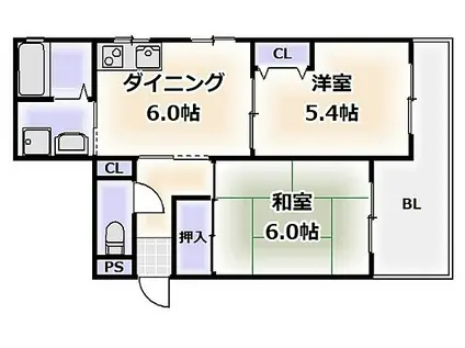 大阪メトロ御堂筋線 大国町駅 徒歩5分 11階建 築37年(2DK/3階)の間取り写真