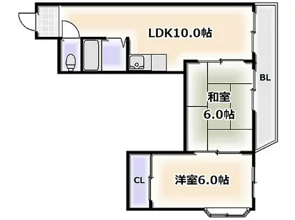 大阪メトロ堺筋線 恵美須町駅 徒歩3分 10階建 築39年(2LDK/7階)の間取り写真