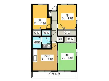 ソレイユ新川成(3DK/1階)の間取り写真