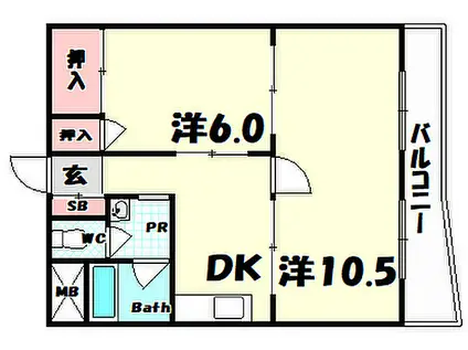 パークハイツ青谷(2DK/3階)の間取り写真