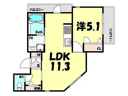 ヒルズ中山手(1LDK/3階)の間取り写真