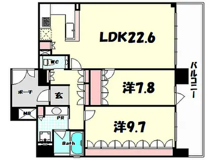 リーガル神戸三宮(2LDK/15階)の間取り写真