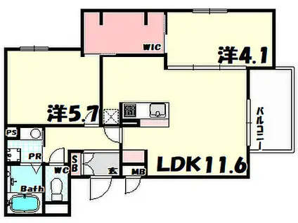 グレイスコート神戸山本通(2LDK/1階)の間取り写真