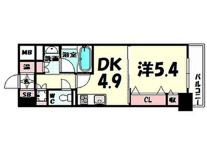 レジディア神戸磯上(1DK/14階)の間取り写真