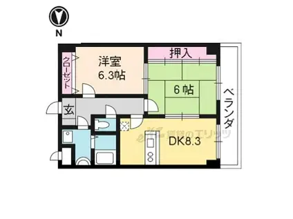 コスモスフローラ醍醐(2LDK/3階)の間取り写真