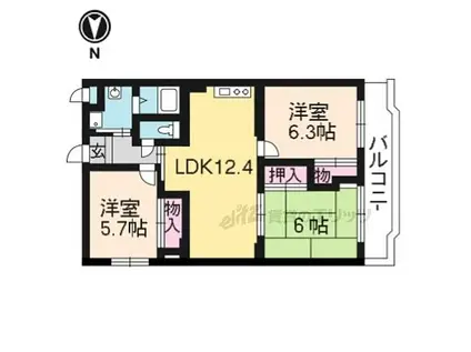 京都地下鉄東西線 醍醐駅(京都) 徒歩13分 3階建 築30年(3LDK/1階)の間取り写真