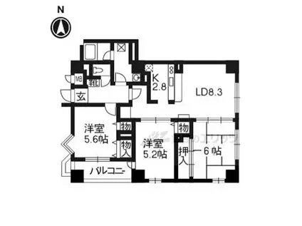 フォルム長岡天神201(3DK/2階)の間取り写真