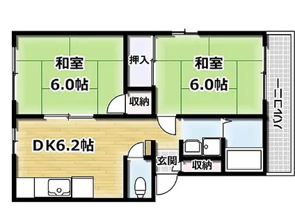 コーポセラヴィD棟(2DK/1階)の間取り写真