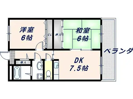 グリーンパーク(2DK/1階)の間取り写真