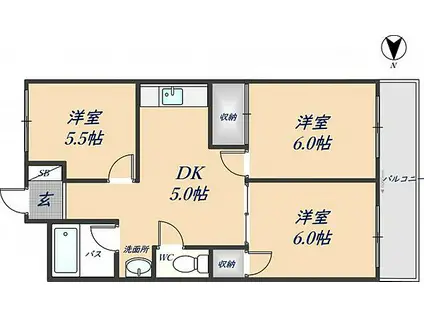 第1高山ハイツ(3DK/5階)の間取り写真