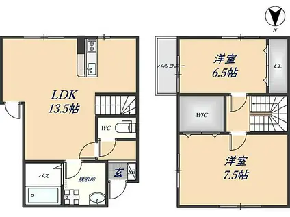 近鉄奈良線 石切駅 徒歩8分 2階建 築17年(2LDK)の間取り写真