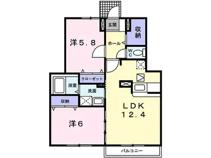カルムエスターテII(2LDK/1階)の間取り写真