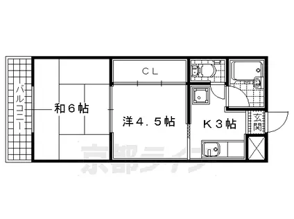 JR片町線(学研都市線) 大住駅 徒歩12分 5階建 築26年(2K/4階)の間取り写真