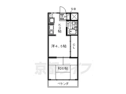 JR片町線(学研都市線) 大住駅 徒歩7分 3階建 築33年(2K/3階)の間取り写真