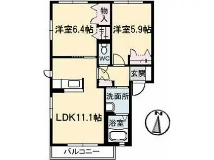 シャーメゾン石井B(2LDK/2階)の間取り写真