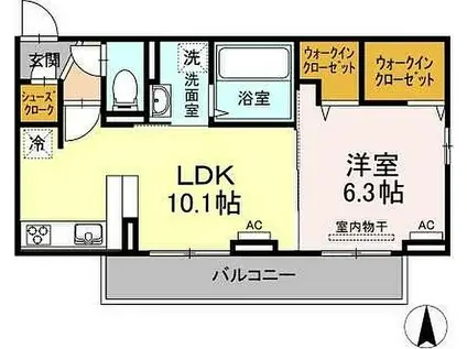 JR徳島線 鮎喰駅 徒歩7分 3階建 築4年(1LDK/2階)の間取り写真