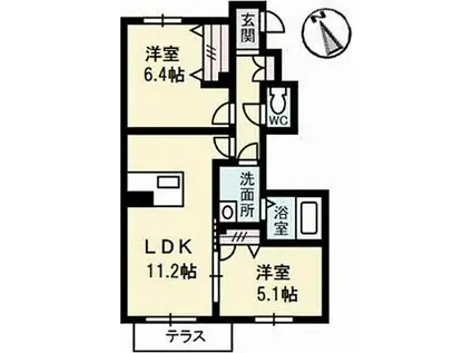 シャーメゾンフォーレ蔵本I番館(2LDK/1階)の間取り写真